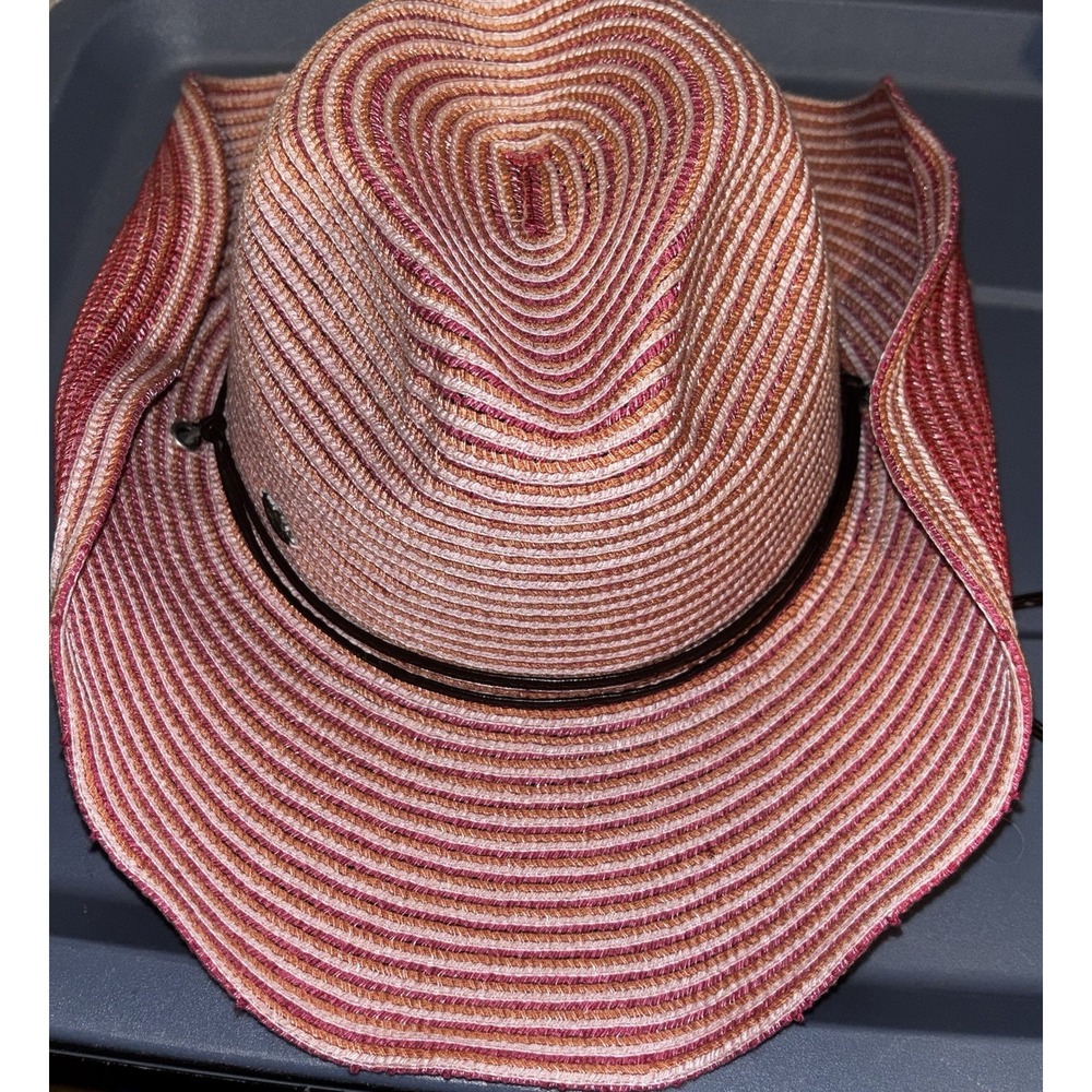 Scala One Size Pink Cowgirl Sun Hat with chin strap and metal sun detailing
